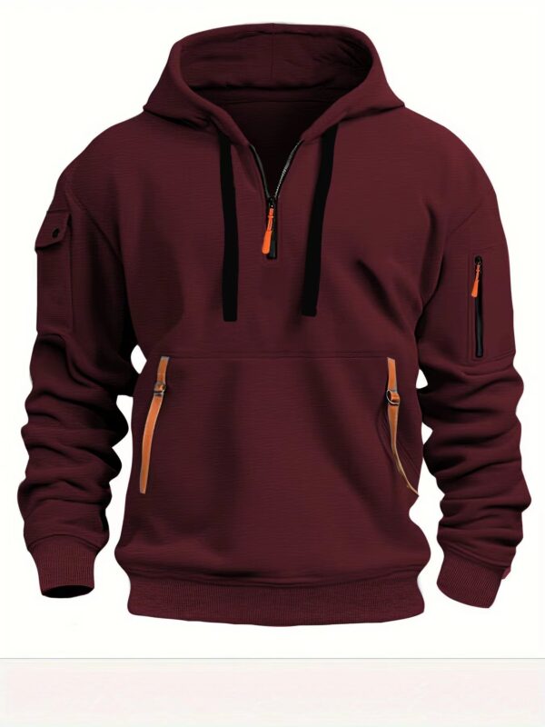 Half zip hoodie hooded sweatshirt with multiple pockets zipper pullover for men's sports and casual sweatshirt for men - Image 6