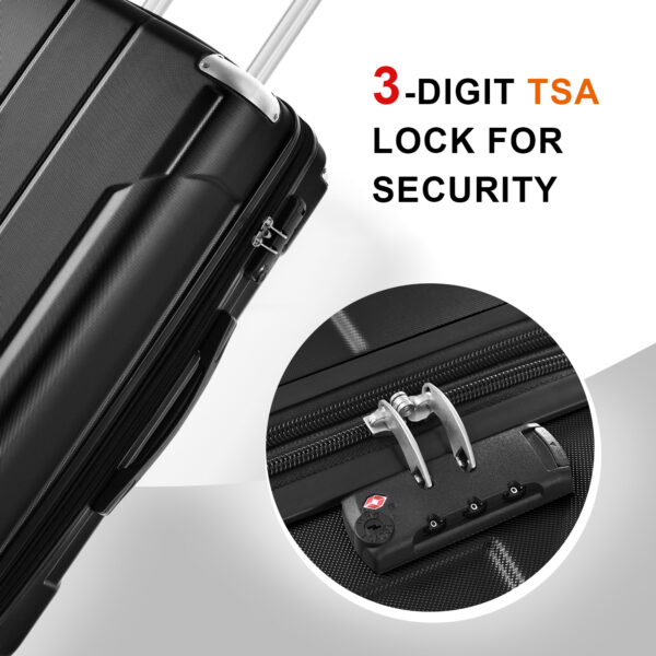 Hardshell Luggage Sets 3 Pcs Spinner Suitcase with TSA Lock Lightweight 20''24''28'' Black + ABS - Image 3