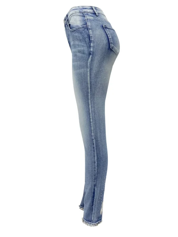 Washed nail bead denim women's short leg pants - Image 3