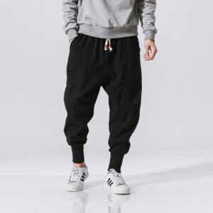 Men's Spring and Autumn Linen Closed Loose Bun Leg Pants Chinese Style Japanese Casual Pants Men