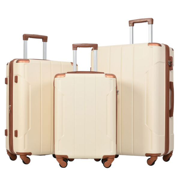 Hardshell Luggage Sets 3 Pcs Spinner Suitcase with TSA Lock Lightweight 20''24''28'' Brown white + ABS - Image 6