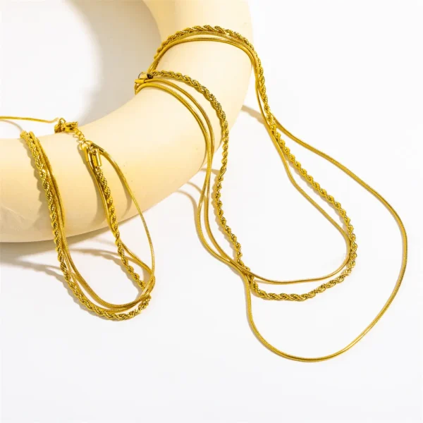 18K Gold-Plated Titanium Steel Three-Layered Necklace - Image 2