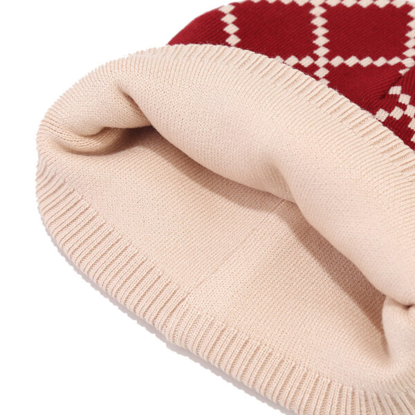 Adult Knitted Hat Glove Scarf Set Winter Men and Women Outdoor Cold proof Diamond Grid Knitted Hat - Image 5