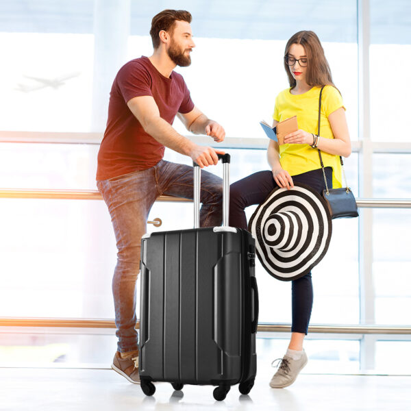 Hardshell Luggage Sets 3 Pcs Spinner Suitcase with TSA Lock Lightweight 20''24''28'' Black + ABS - Image 10