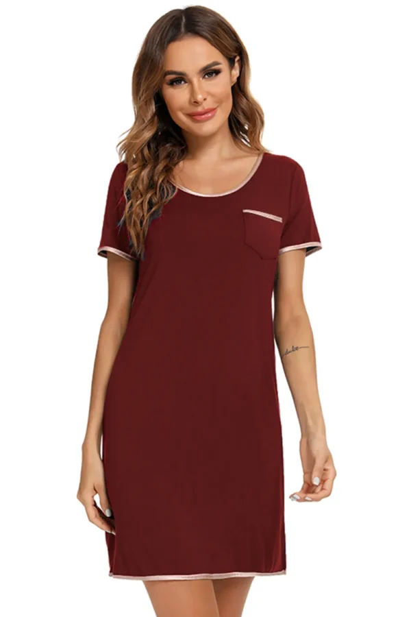 Contrast Trim Pocketed Round Neck Lounge Dress - Image 20