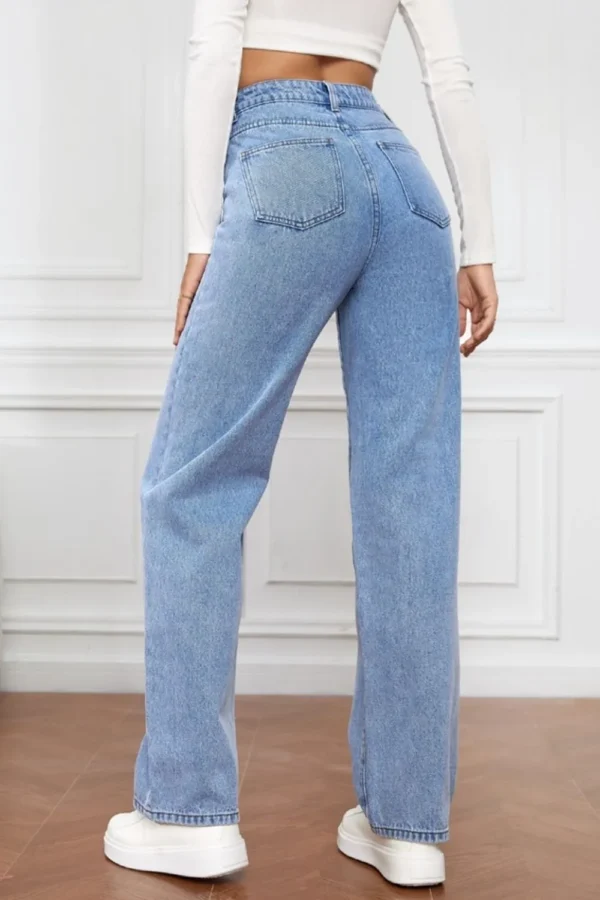 Washed denim fashionable straight leg pants long high waisted jeans pants for women - Image 6