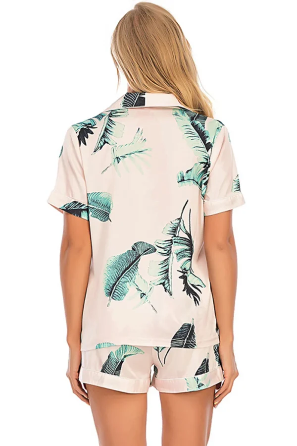Printed Button Up Short Sleeve Top and Shorts Lounge Set - Image 6