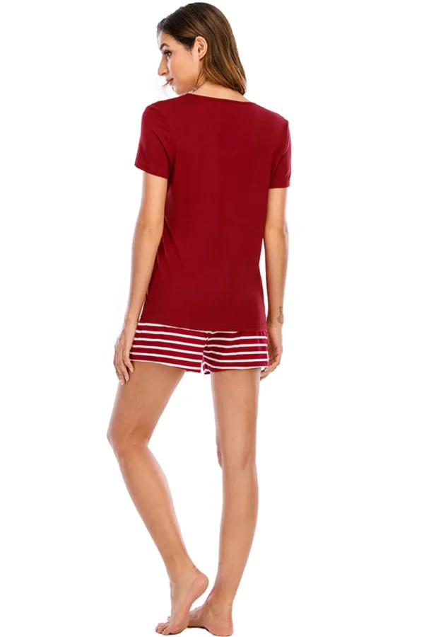 Graphic Round Neck Top and Striped Shorts Lounge Set - Image 5