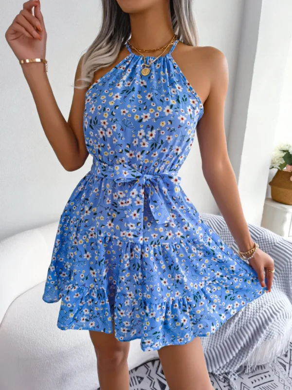 Tied Printed Grecian Neck Mini Dress - Image 15