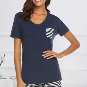 Striped Short Sleeve Top and Shorts Lounge Set