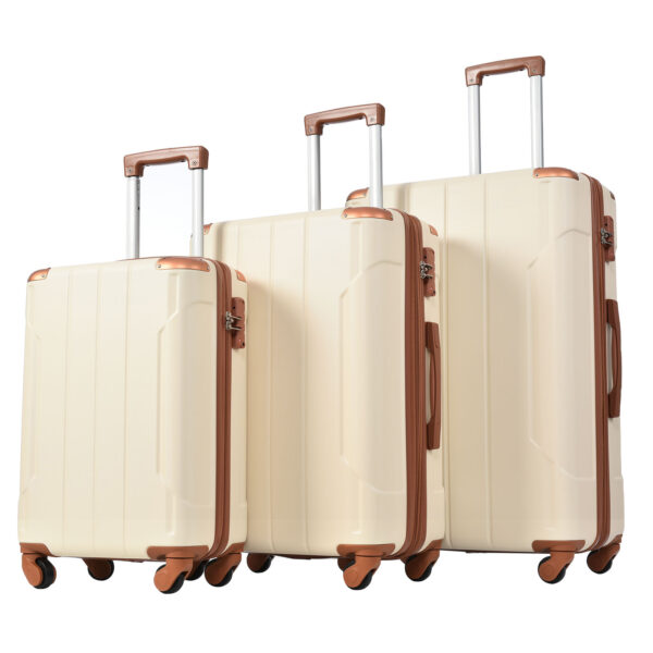 Hardshell Luggage Sets 3 Pcs Spinner Suitcase with TSA Lock Lightweight 20''24''28'' Brown white + ABS - Image 7