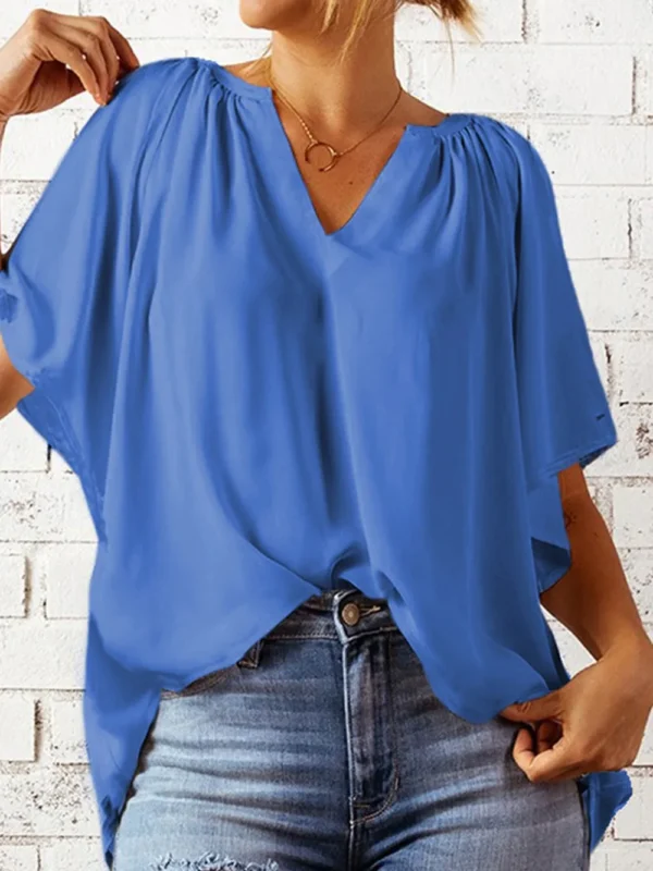 Ruched Notched Half Sleeve Blouse - Image 11