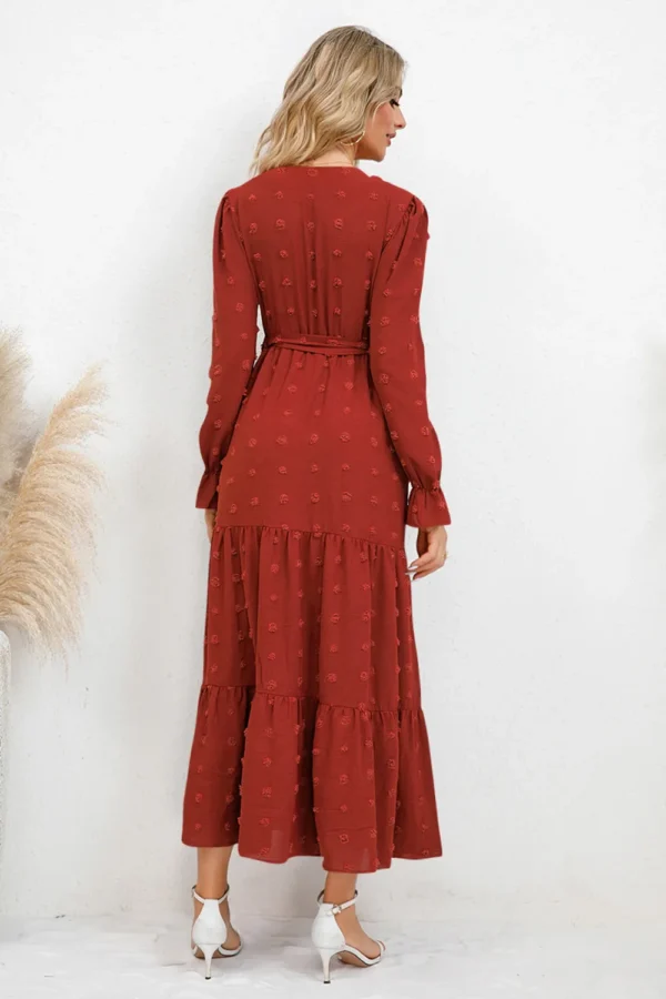 Swiss Dot Tied Surplice Flounce Sleeve Dress - Image 8