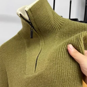 High end brand trend men half zip sweater 2023 autumn winter new casual fashion thickened solid color high neck knitted pullover