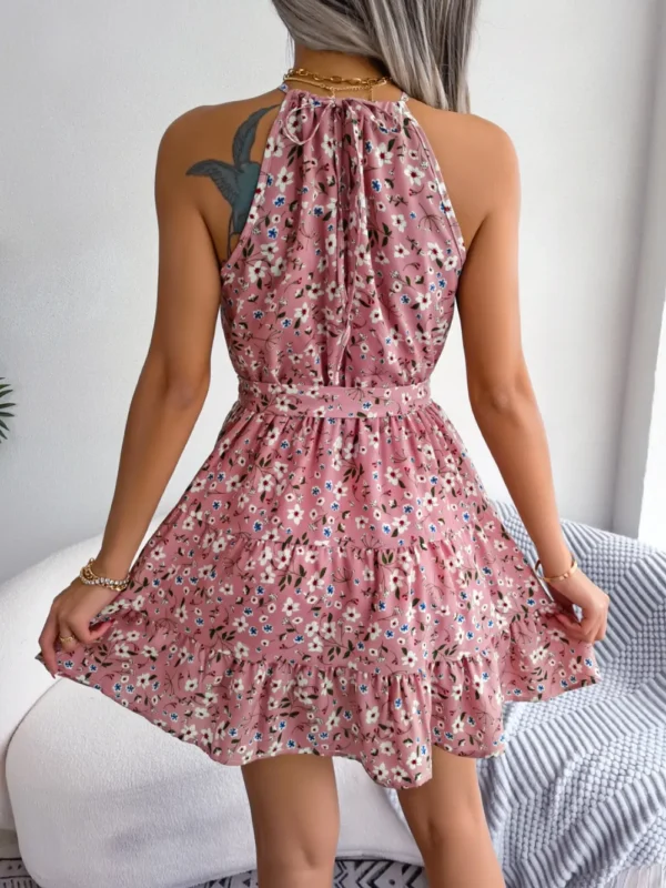 Tied Printed Grecian Neck Mini Dress - Image 2