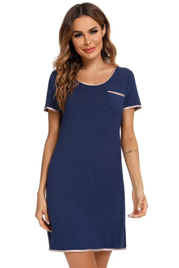 Contrast Trim Pocketed Round Neck Lounge Dress - Image 15