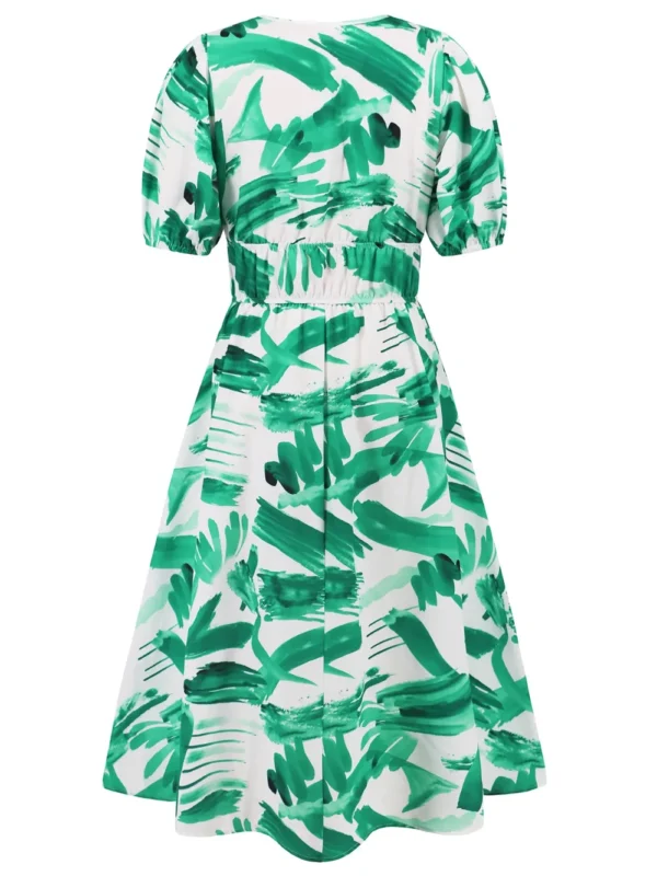 Ruched Printed Surplice Short Sleeve Dress - Image 28