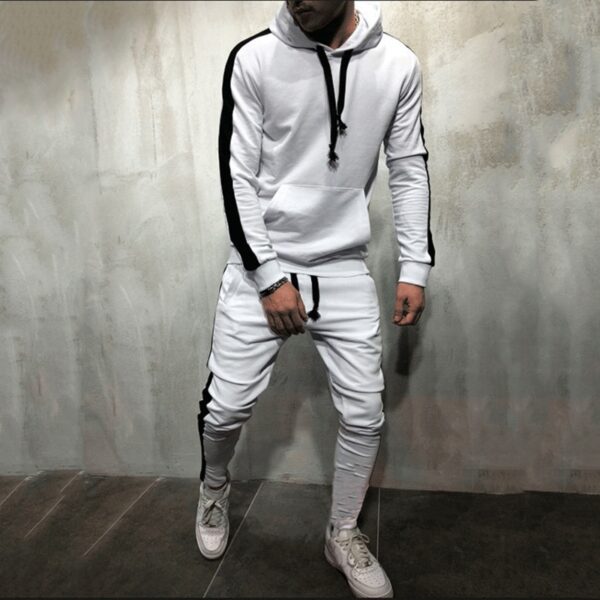 2 Pieces Sets Men Tracksuit Hooded Sweatshirt +Drawstring Pants Male Stripe Patchwork Hoodies - Image 6