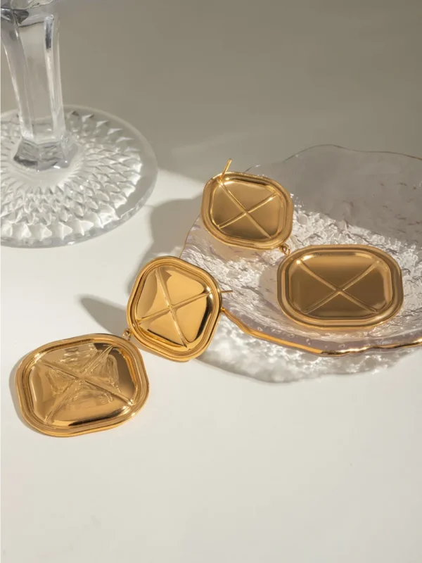 18K Gold-Plated Stainless Steel Square Earrings - Image 6