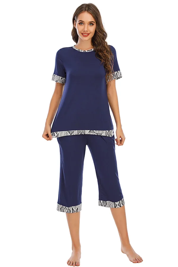 Round Neck Short Sleeve Top and Capris Pants Lounge Set - Image 8