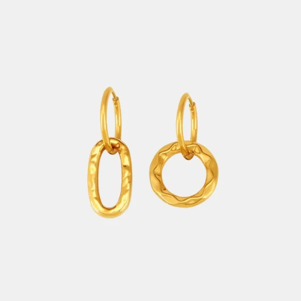 Geometric ring buckle ear ring retro asymmetric design titanium steel ear jewelry - Image 6