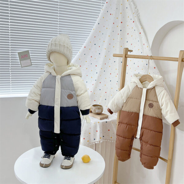 Baby down cotton jacket jumpsuit, autumn and winter clothes, khai clothes for men and women, baby clothes for going out, thick hugging clothes, winter climbing clothes - Image 4