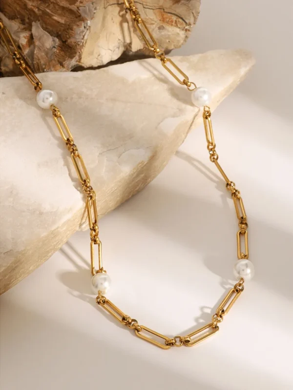 Stainless Steel Pearl Chain Necklace - Image 6