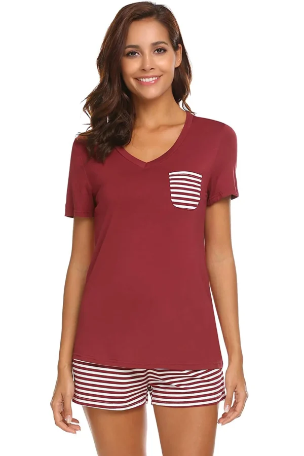 Striped Short Sleeve Top and Shorts Lounge Set - Image 19