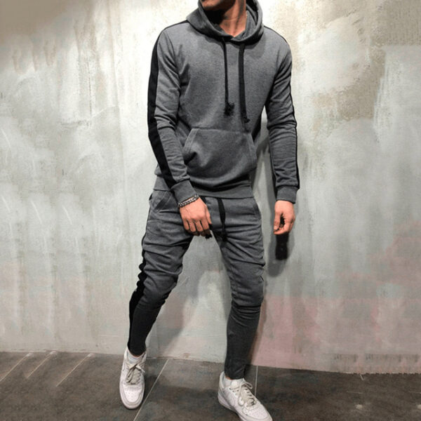 2 Pieces Sets Men Tracksuit Hooded Sweatshirt +Drawstring Pants Male Stripe Patchwork Hoodies - Image 11