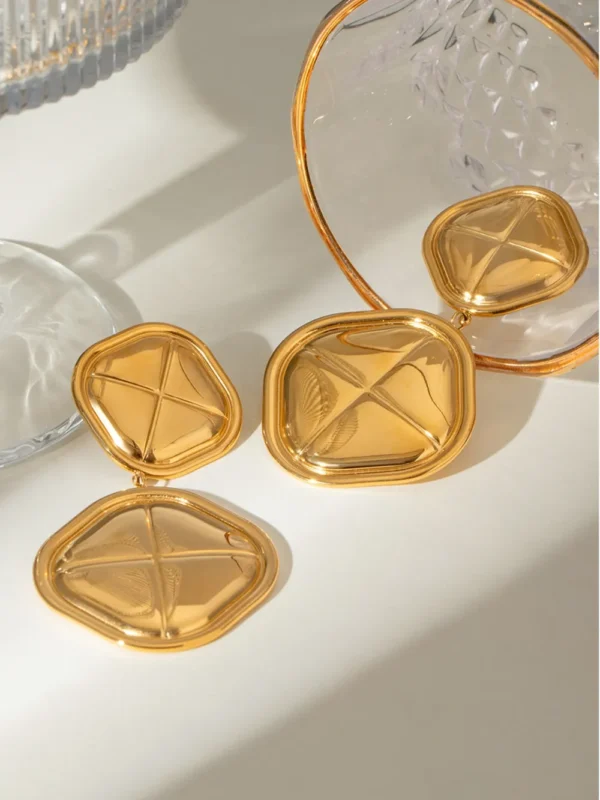 18K Gold-Plated Stainless Steel Square Earrings - Image 8