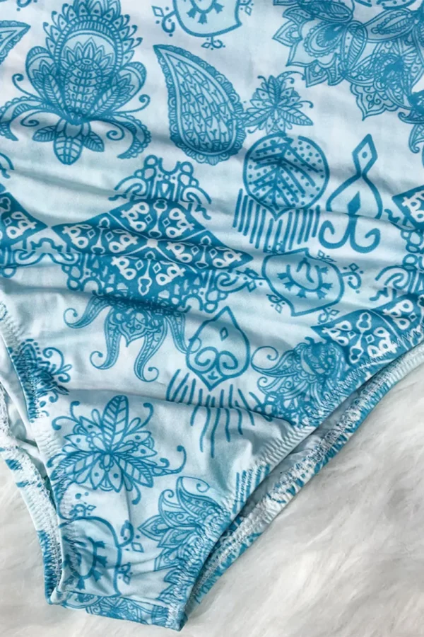 Printed Mock Neck Long Sleeve One-Piece Swimwear - Image 5