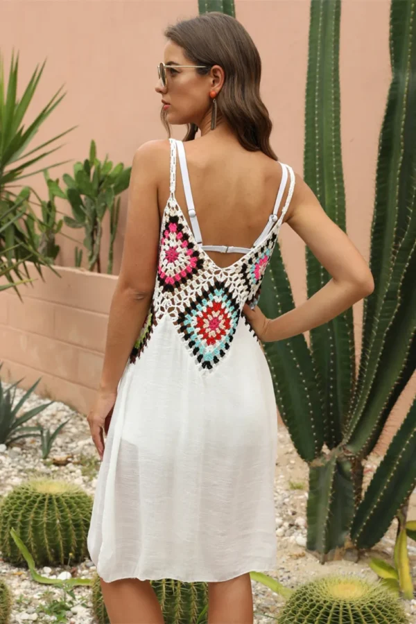 Splicing Beach Skirt Hook Flower Beach Hoodie Bamboo Cotton Beach Strap Skirt Ethnic Style - Image 2