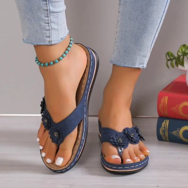 Flower Toe Post PU Leather Sandals - Image 2