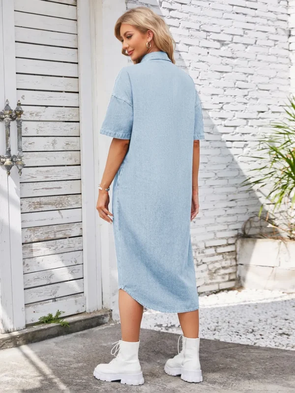 Button Up Dropped Shoulder Denim Dress - Image 2