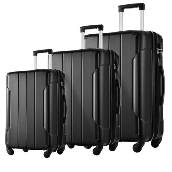 Hardshell Luggage Sets 3 Pcs Spinner Suitcase with TSA Lock Lightweight 20''24''28'' Black + ABS - Image 8