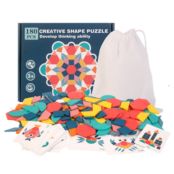 Christmas toy gift: Fun 180 piece tangram puzzle for children's early education and puzzle. Geometric shape matching puzzle wooden toy - Image 5