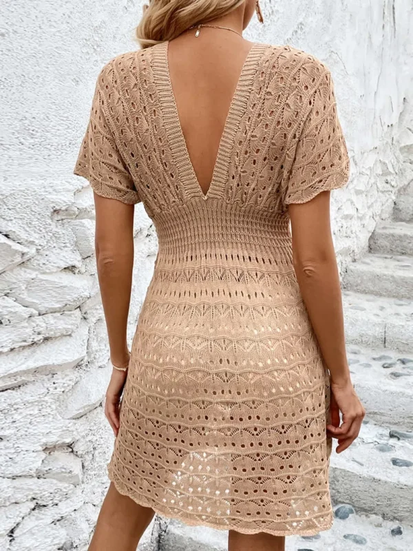 Beach skirt ripple hollow out dress deep V elastic waist - Image 16