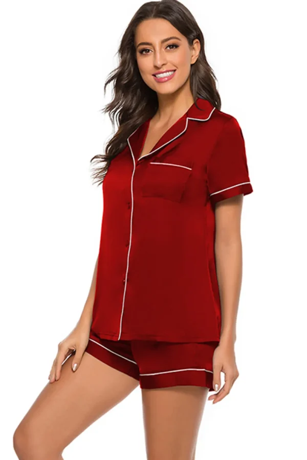 Printed Button Up Short Sleeve Top and Shorts Lounge Set - Image 27