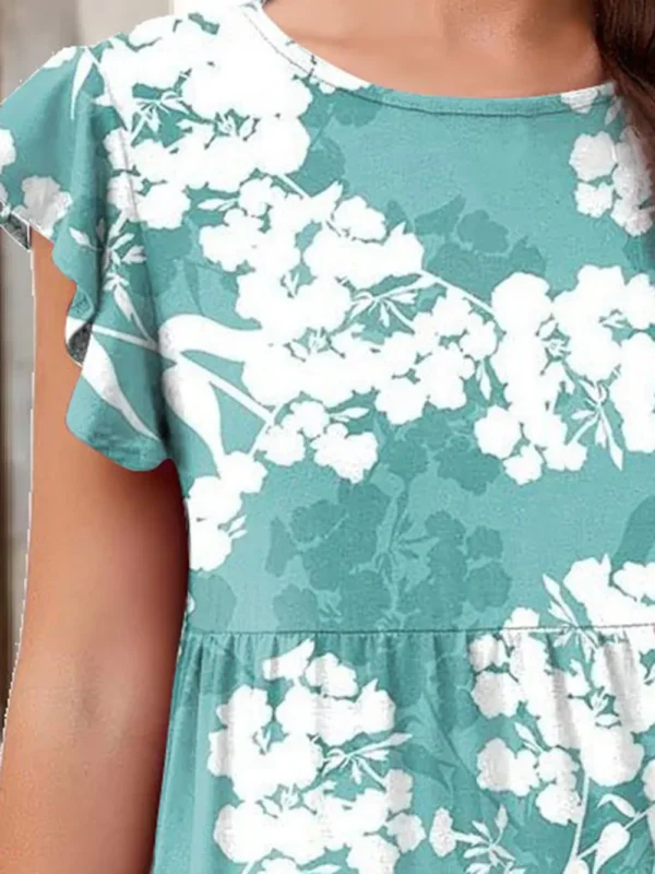 Printed Round Neck Tiered Dress - Image 11