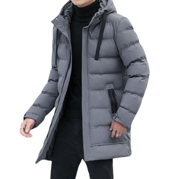 Loose men's medium to long thick warm casual fashion cotton jacket hooded cotton jacket for men - Image 5