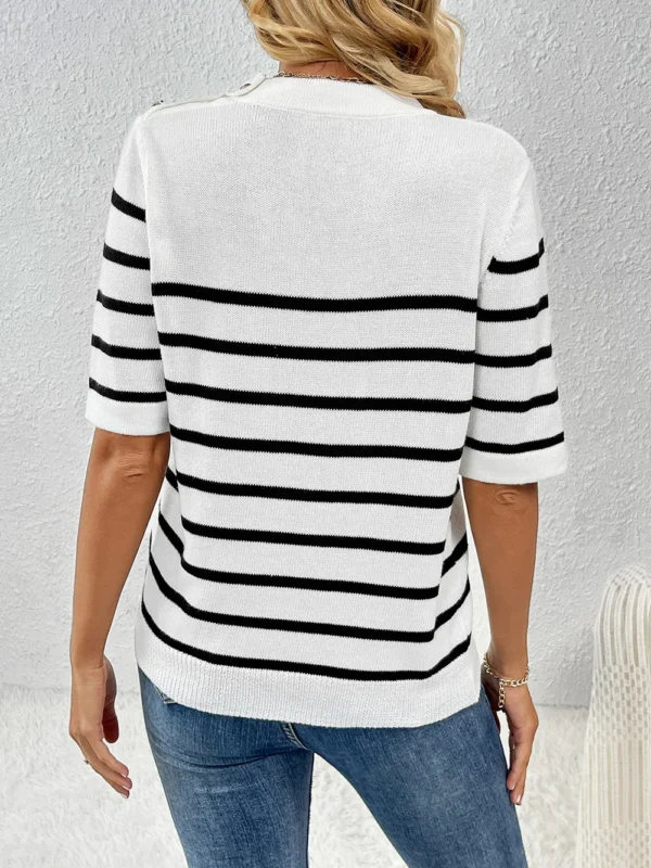 Striped Round Neck Half Sleeve Knit Top - Image 8