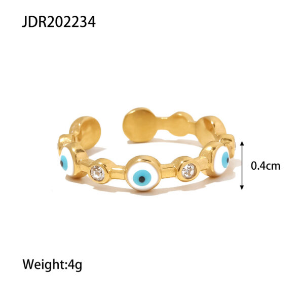 18K gold-plated stainless steel devil eye open ring Fashionable and versatile titanium steel ring for women - Image 6