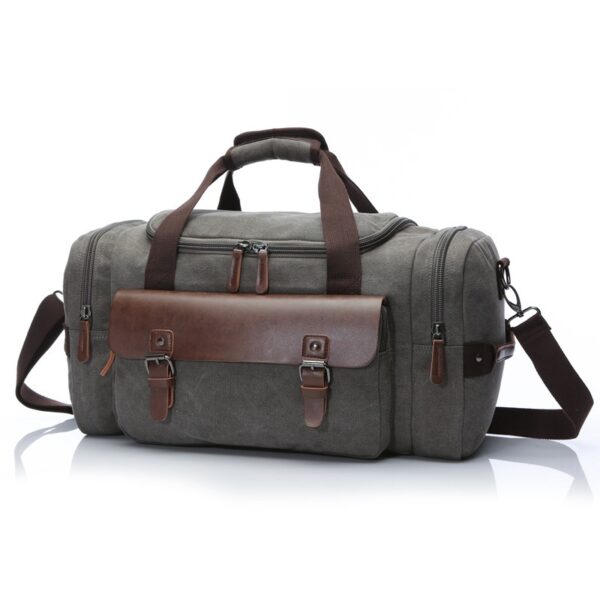 Large Capacity Vintage Luggage Casual Tote Bags Travel Bag Pu Leather Canvas Duffle Bag - Image 8
