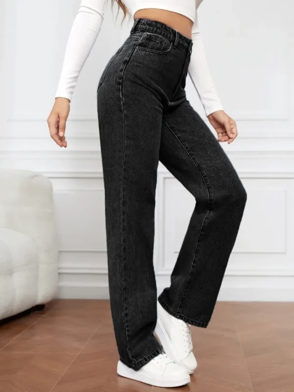 Washed denim fashionable straight leg pants long high waisted jeans pants for women - Image 9