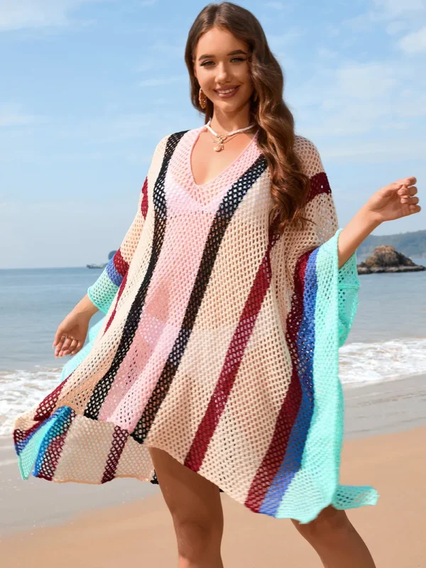 Women's Splicing Hollow Beach Skirt Loose Bikini Hoodie for Women - Image 5