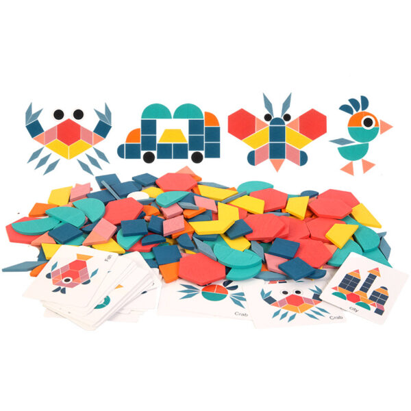 Christmas toy gift: Fun 180 piece tangram puzzle for children's early education and puzzle. Geometric shape matching puzzle wooden toy - Image 3