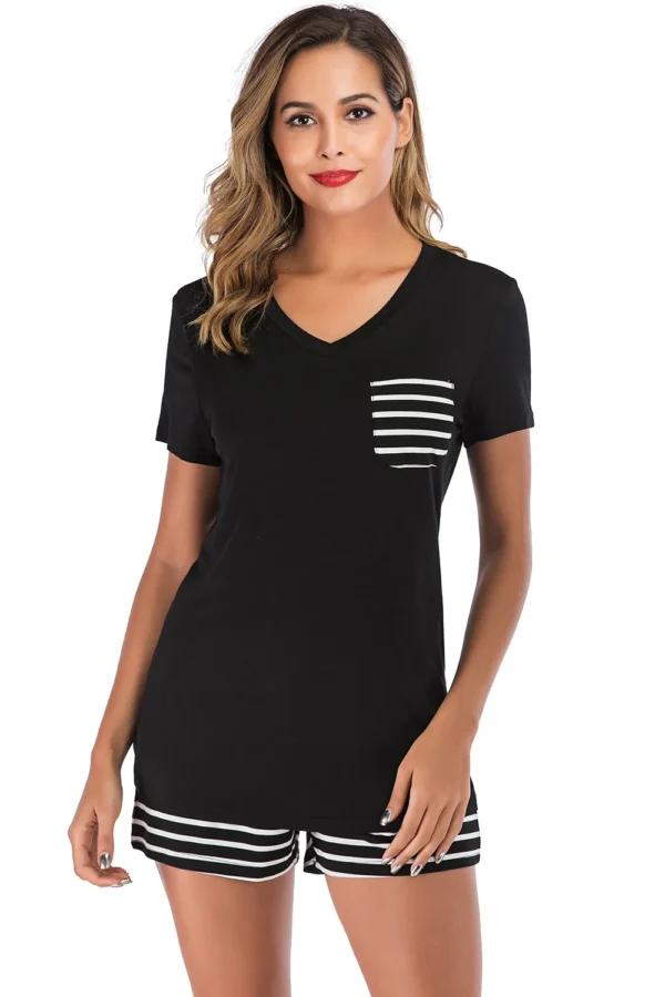 Striped Short Sleeve Top and Shorts Lounge Set - Image 7