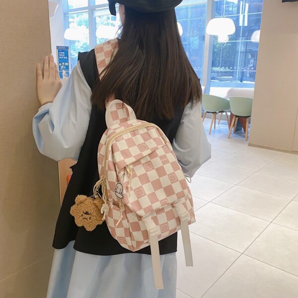 Can Be Installed Pad Tablet Large Capacity Chest Bag New Student Personality School Bag Lightweight Checkerboard Nylon Cloth Bag - Image 2