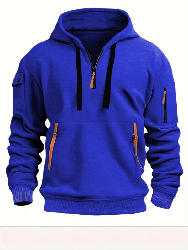 Half zip hoodie hooded sweatshirt with multiple pockets zipper pullover for men's sports and casual sweatshirt for men - Image 5