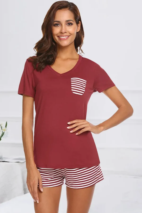 Striped Short Sleeve Top and Shorts Lounge Set - Image 16